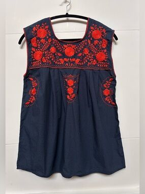 Sister Mary Amelia Embroidered Navy Blue Red Top Blouse Size Small